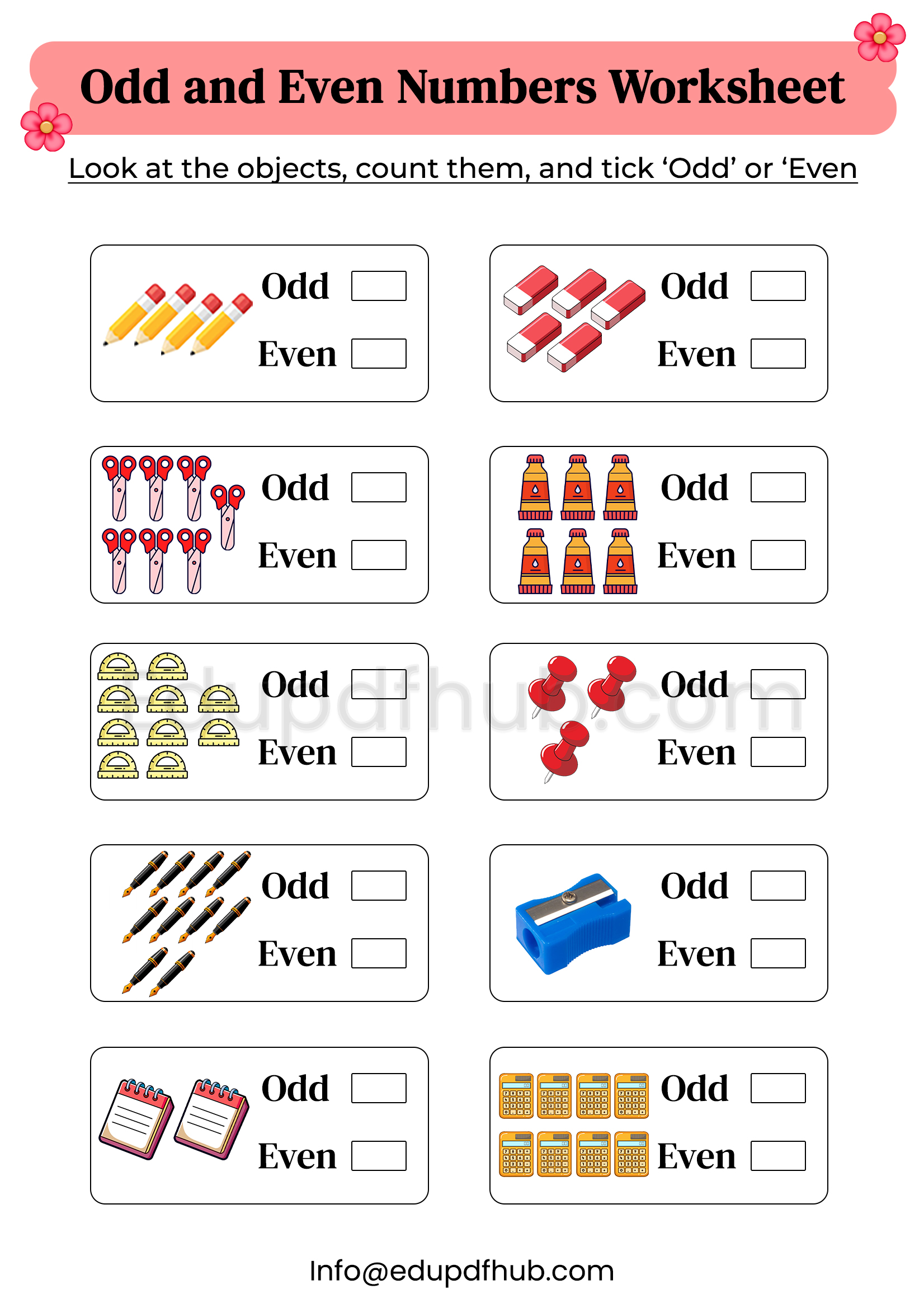Odd and Even Numbers Worksheet – Free Printable PDF for Kids